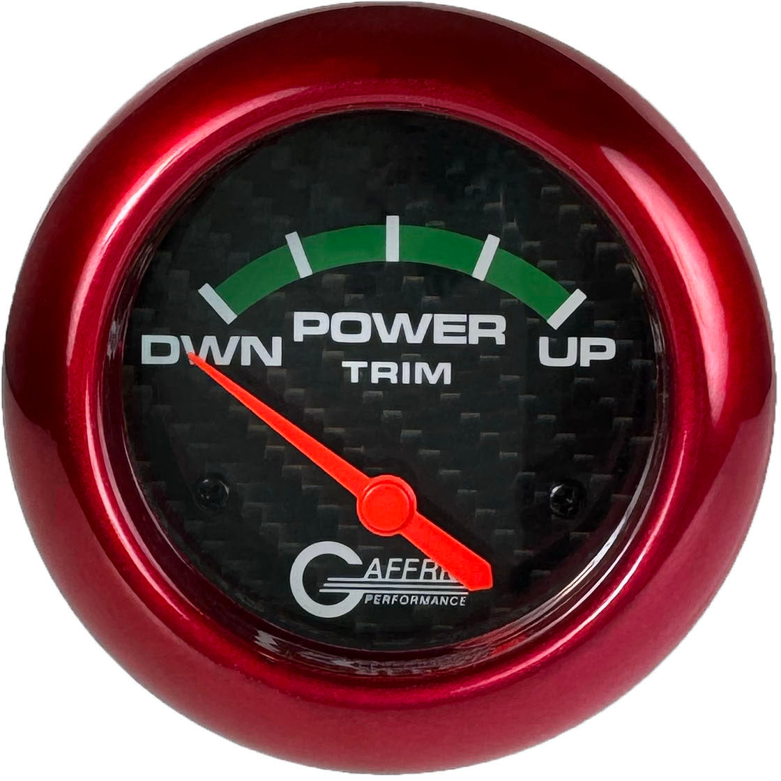 GAFFRIG PART #12004 2 5/8 INCH ELECTRIC TRIM METER GAUGE MERCURY CARBON FIBER RED
