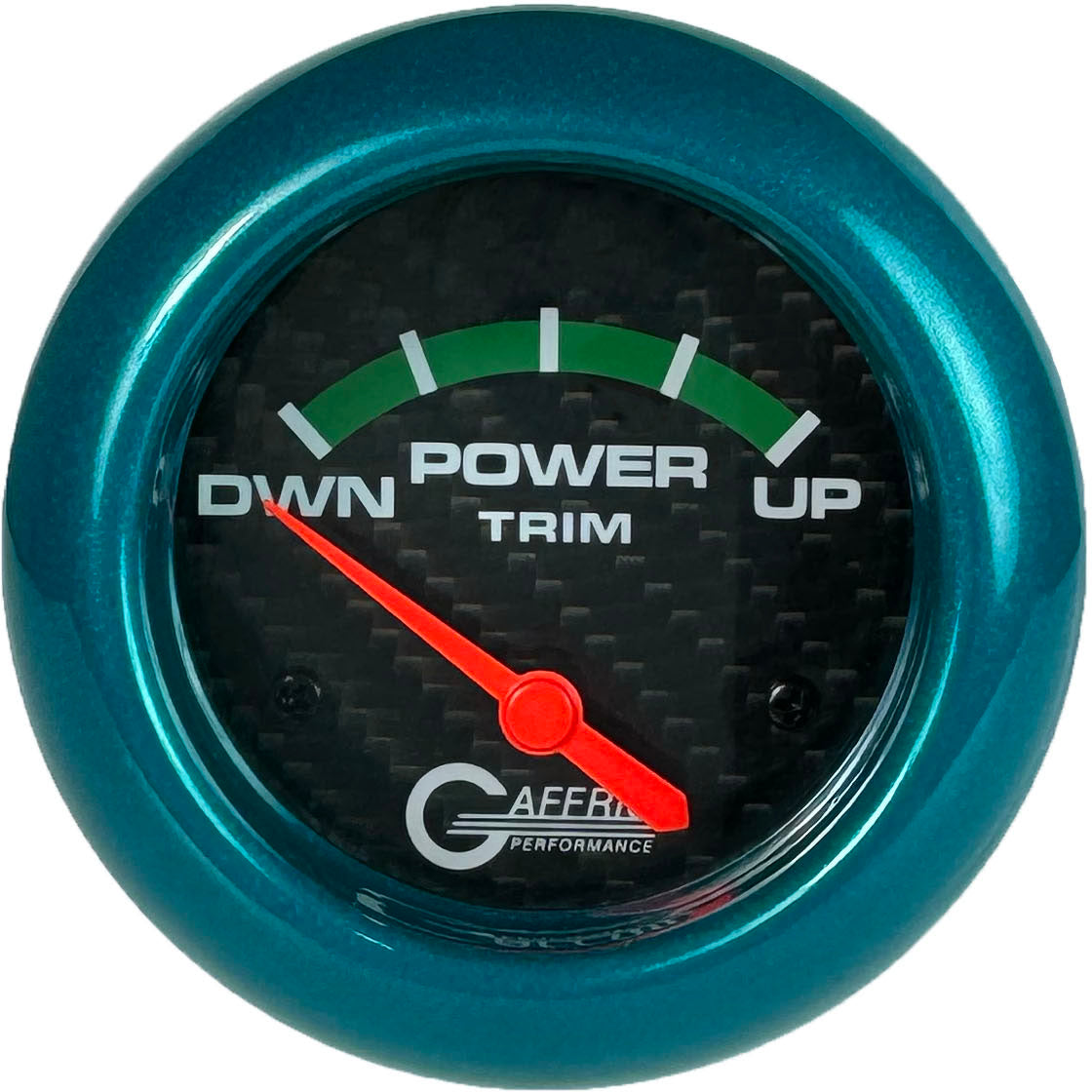 GAFFRIG PART #12004 2 5/8 INCH ELECTRIC TRIM METER GAUGE MERCURY CARBON FIBER TEAL