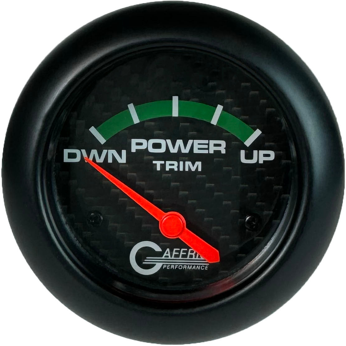 GAFFRIG PART #12004 2 5/8 INCH ELECTRIC TRIM METER GAUGE MERCURY CARBON FIBER BLACK