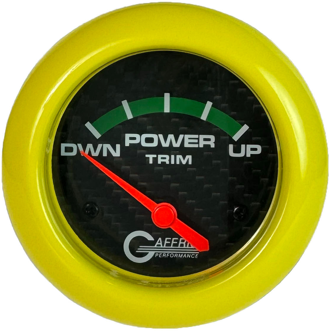 GAFFRIG PART #12004 2 5/8 INCH ELECTRIC TRIM METER GAUGE MERCURY CARBON FIBER YELLOW
