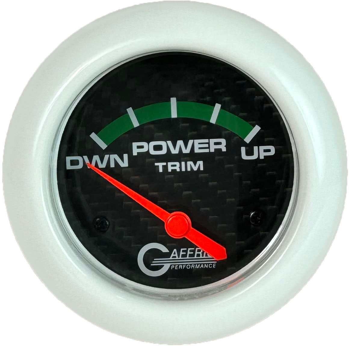 GAFFRIG PART #12004 2 5/8 INCH ELECTRIC TRIM METER GAUGE MERCURY CARBON FIBER WHITE
