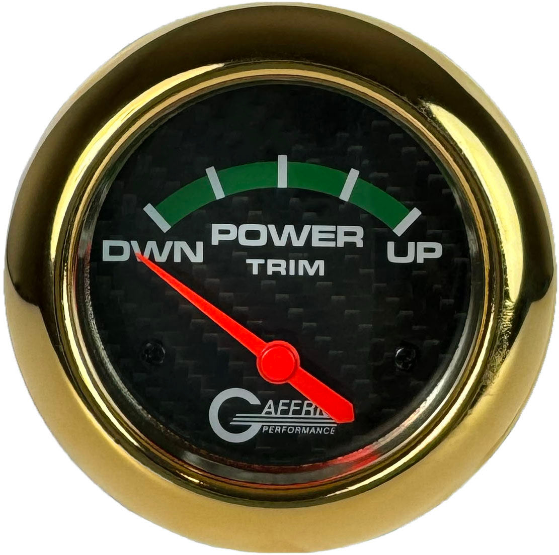 GAFFRIG PART #12004 2 5/8 INCH ELECTRIC TRIM METER GAUGE MERCURY CARBON FIBER GOLD