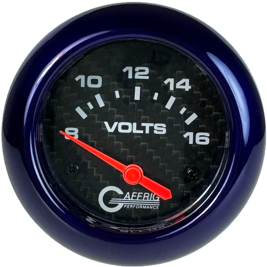 GAFFRIG PART #12005 2 5/8 INCH ELECTRIC VOLTMETER GAUGE 8-16V CARBON FIBER PURPLE