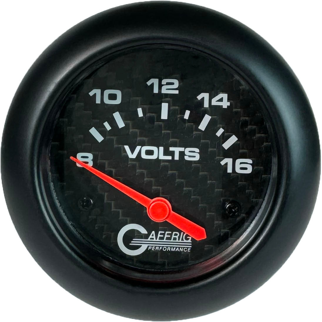 GAFFRIG PART #12005 2 5/8 INCH ELECTRIC VOLTMETER GAUGE 8-16V CARBON FIBER BLACK