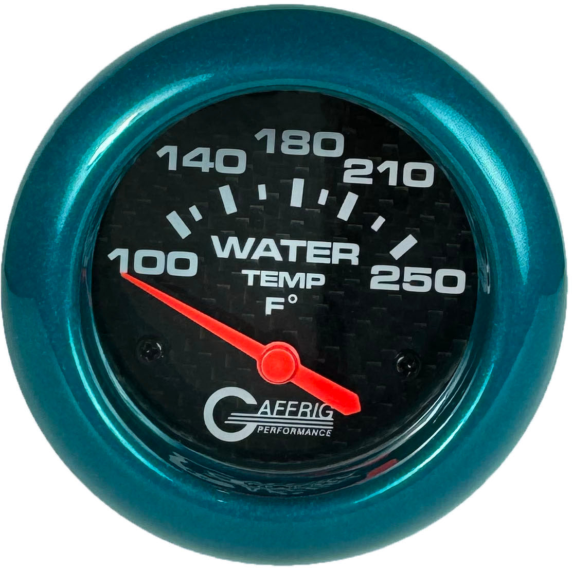 GAFFRIG PART #12006 2 5/8 INCH ELECTRIC WATER TEMP 100-250 F CARBON FIBER - W/SENDER & BUSHING KIT TEAL