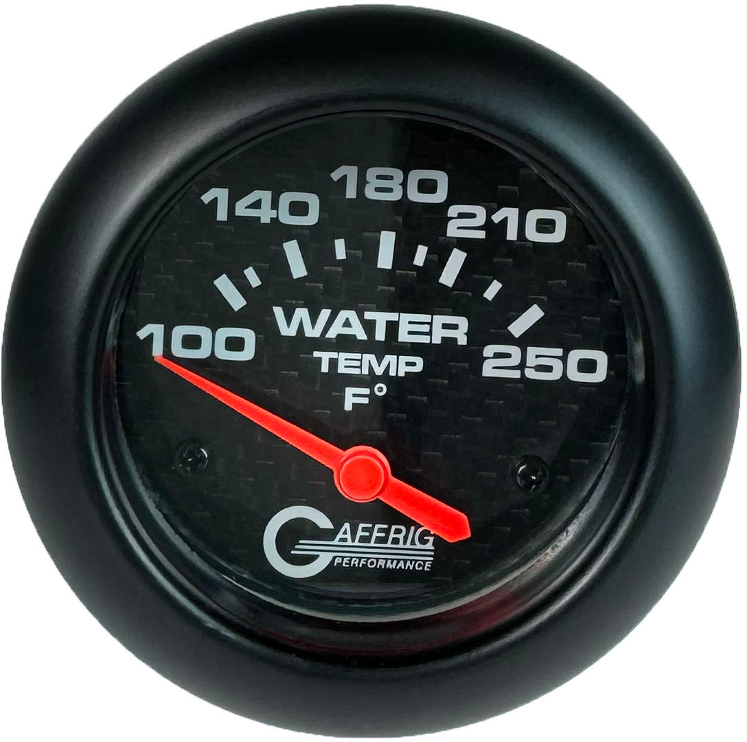 GAFFRIG PART #12006 2 5/8 INCH ELECTRIC WATER TEMP 100-250 F CARBON FIBER - W/SENDER & BUSHING KIT BLACK