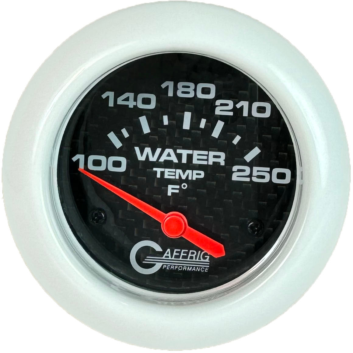 GAFFRIG PART #12006 2 5/8 INCH ELECTRIC WATER TEMP 100-250 F CARBON FIBER - W/SENDER & BUSHING KIT WHITE