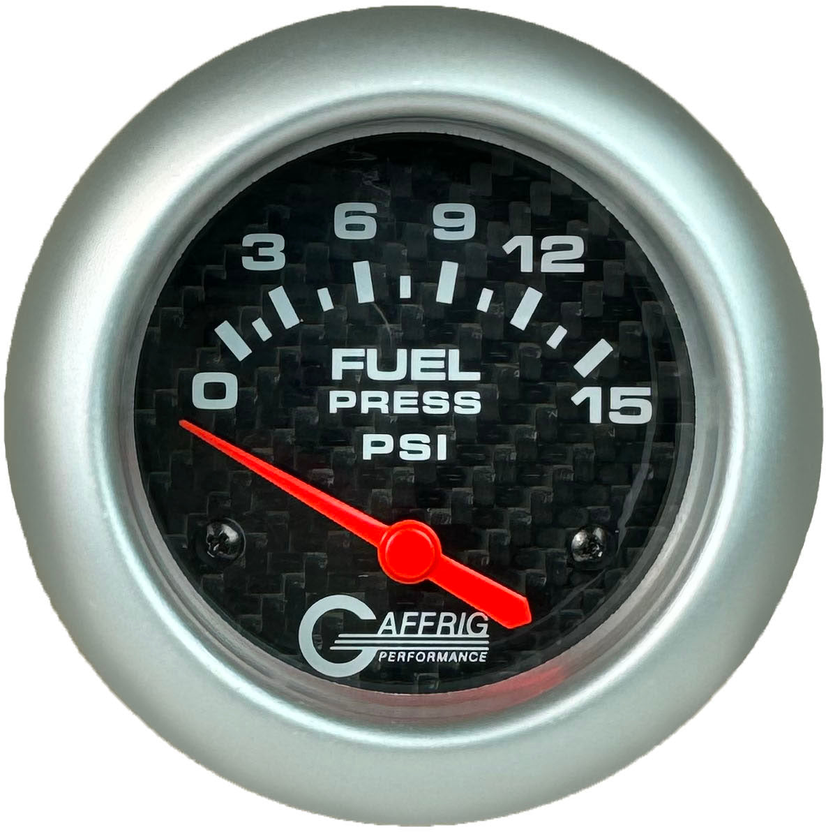 GAFFRIG PART #12007 2 5/8 INCH ELECTRIC FUEL PRESSURE GAUGE 0-15 PSI CARBON FIBER - INCLUDES SENDER PLATINUM