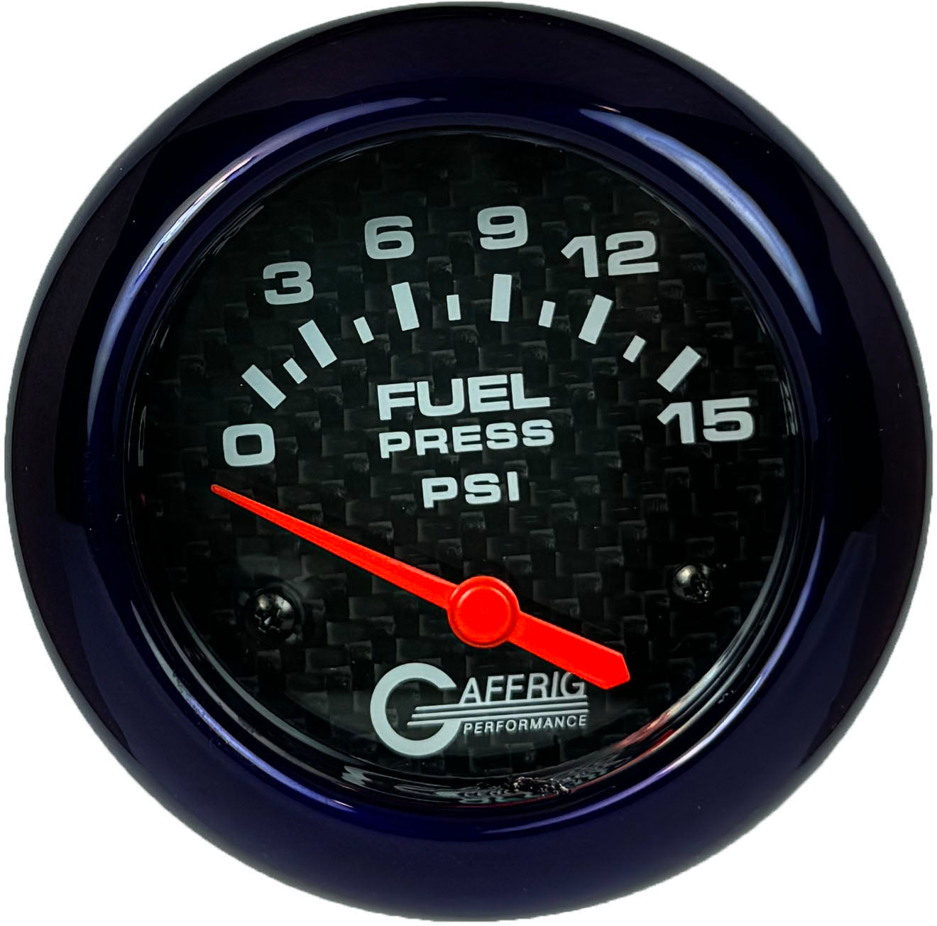 GAFFRIG PART #12007 2 5/8 INCH ELECTRIC FUEL PRESSURE GAUGE 0-15 PSI CARBON FIBER - INCLUDES SENDER PURPLE