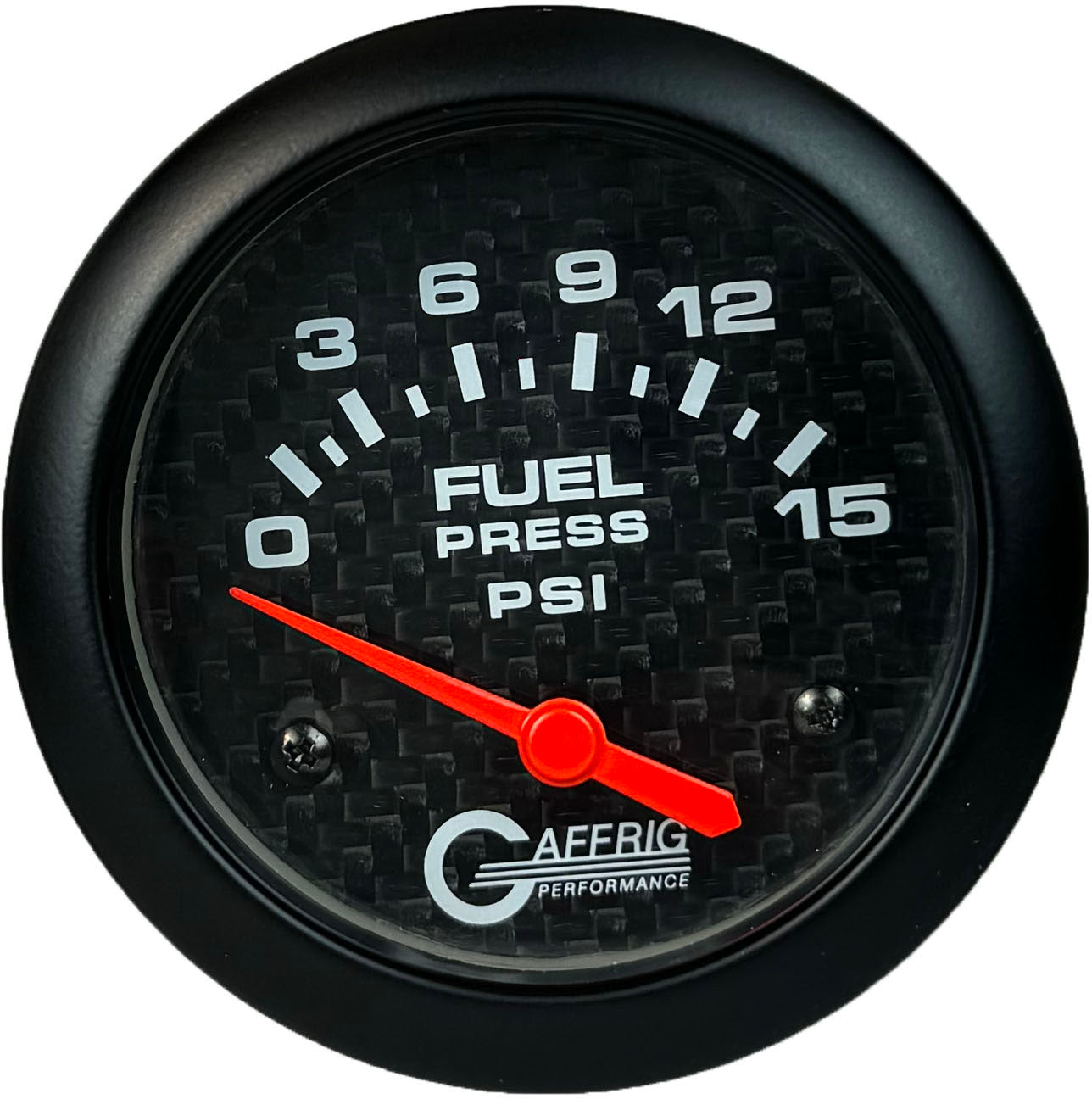 GAFFRIG PART #12007 2 5/8 INCH ELECTRIC FUEL PRESSURE GAUGE 0-15 PSI CARBON FIBER - INCLUDES SENDER NO FAT RIM (STANDARD)