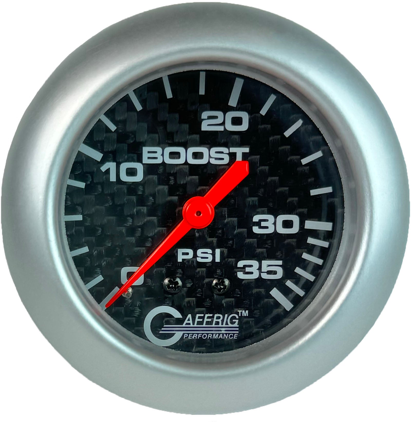 GAFFRIG PART #12010 2 5/8 INCH MECHANICAL BOOST GAUGE 0-35 PSI CARBON FIBER PLATINUM