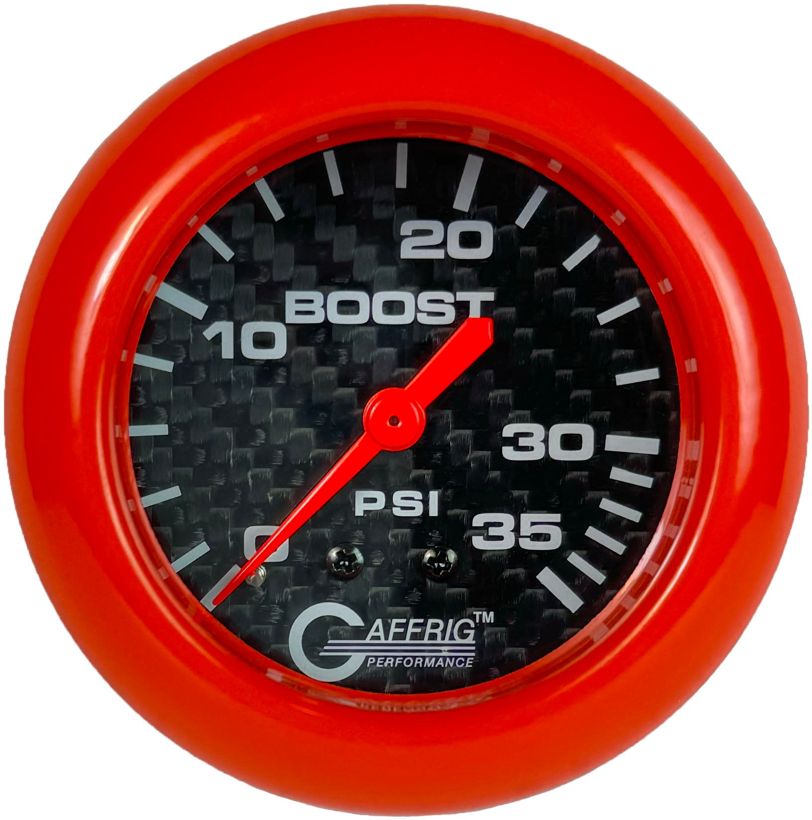 GAFFRIG PART #12010 2 5/8 INCH MECHANICAL BOOST GAUGE 0-35 PSI CARBON FIBER ORANGE