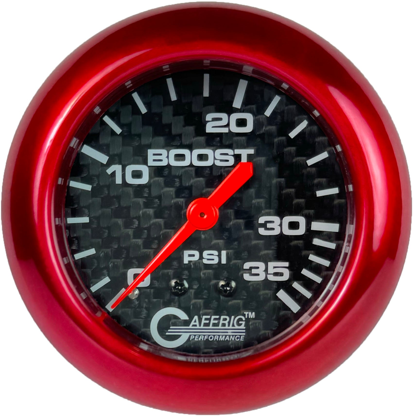 GAFFRIG PART #12010 2 5/8 INCH MECHANICAL BOOST GAUGE 0-35 PSI CARBON FIBER RED