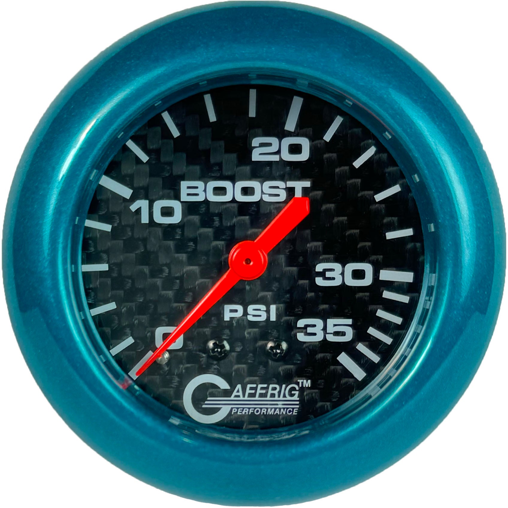 GAFFRIG PART #12010 2 5/8 INCH MECHANICAL BOOST GAUGE 0-35 PSI CARBON FIBER TEAL