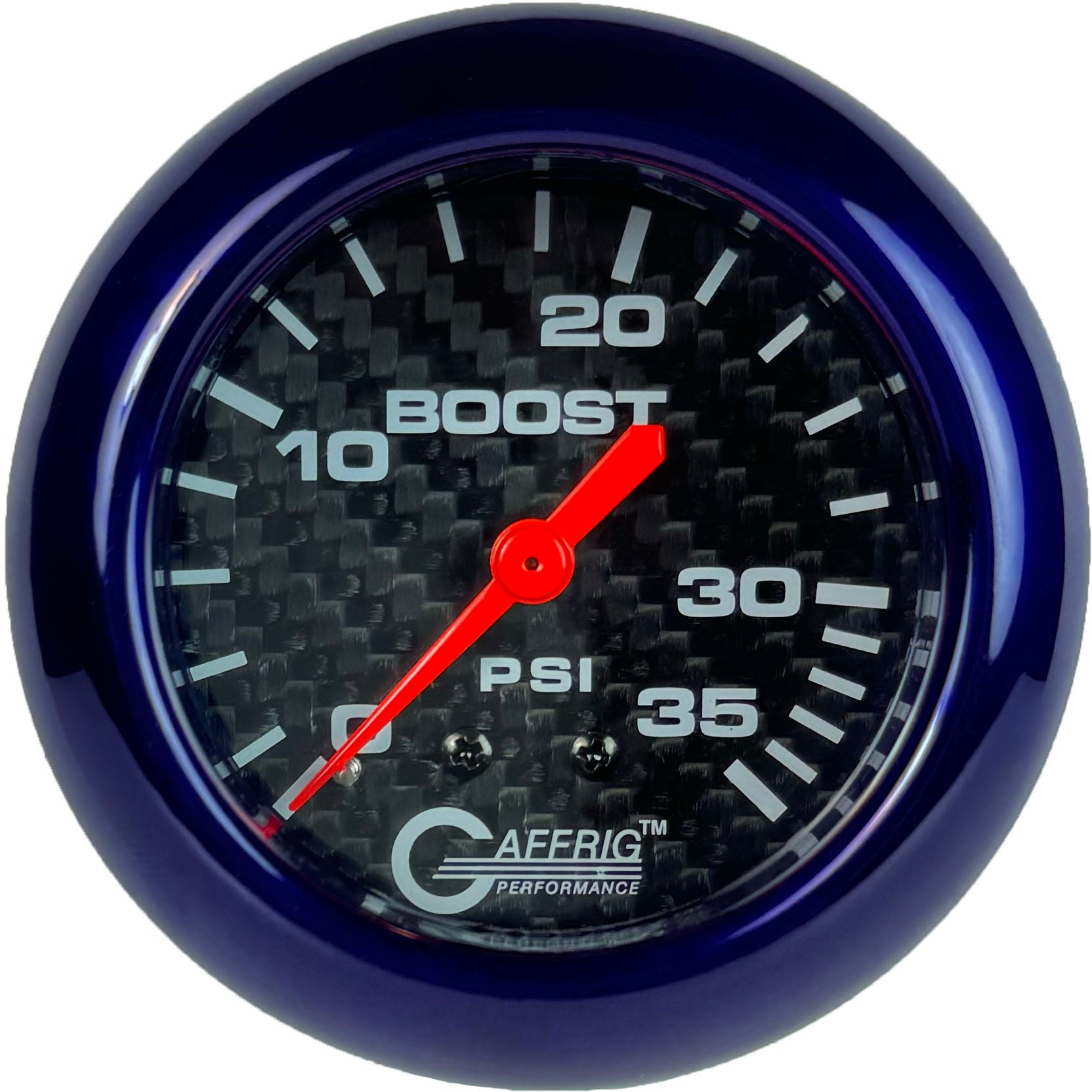 GAFFRIG PART #12010 2 5/8 INCH MECHANICAL BOOST GAUGE 0-35 PSI CARBON FIBER PURPLE