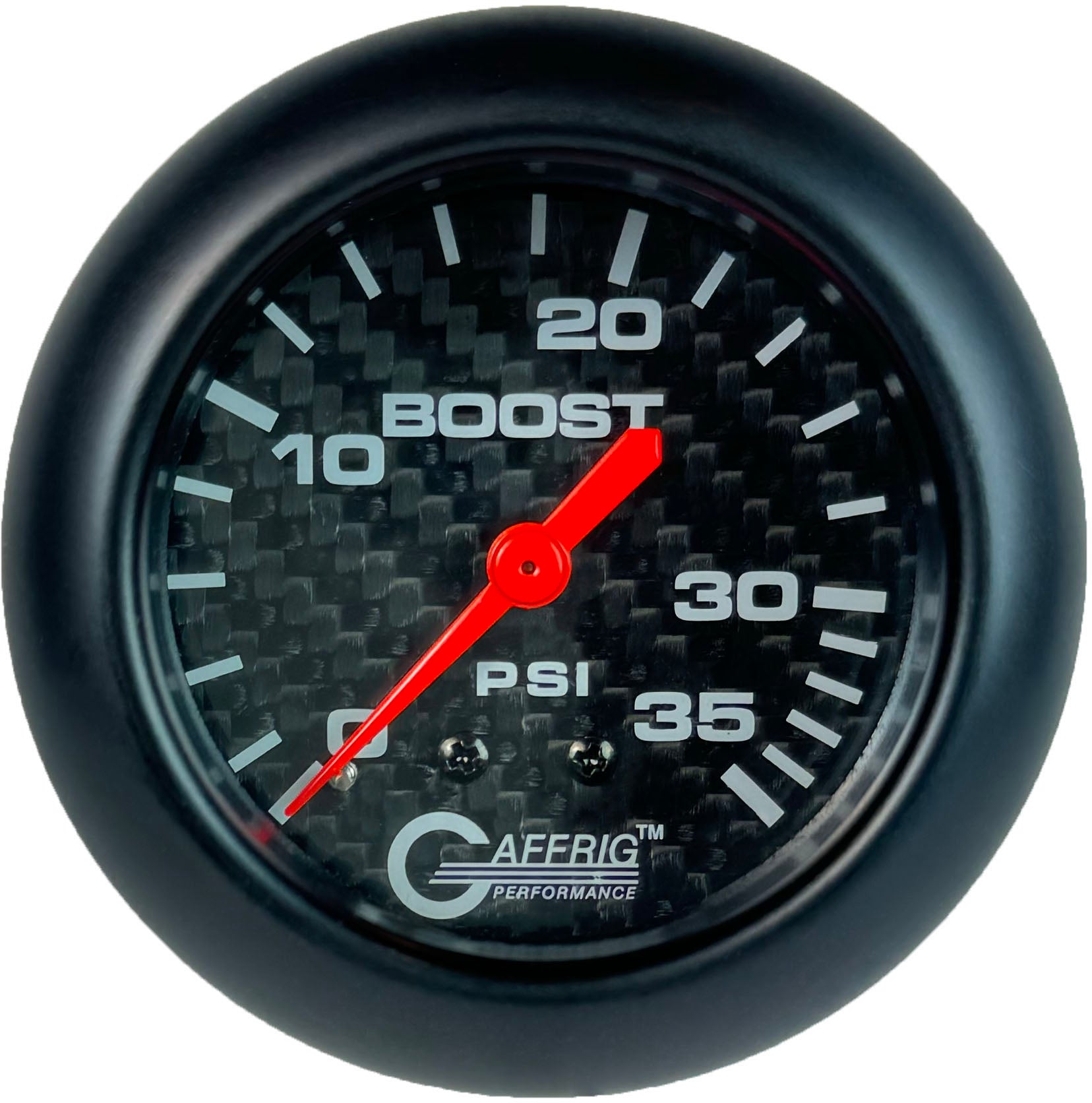 GAFFRIG PART #12010 2 5/8 INCH MECHANICAL BOOST GAUGE 0-35 PSI CARBON FIBER BLACK