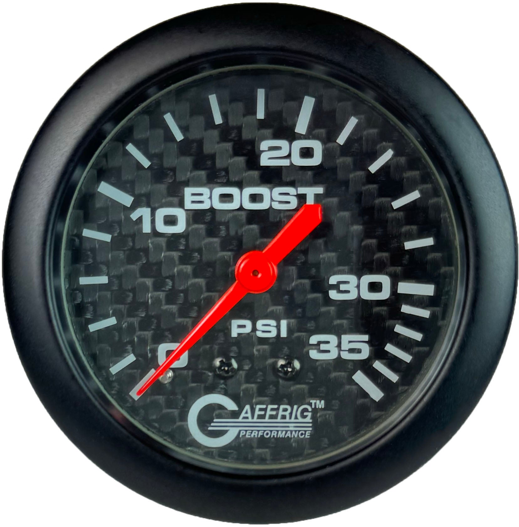 GAFFRIG PART #12010 2 5/8 INCH MECHANICAL BOOST GAUGE 0-35 PSI CARBON FIBER NO FAT RIM (STANDARD)