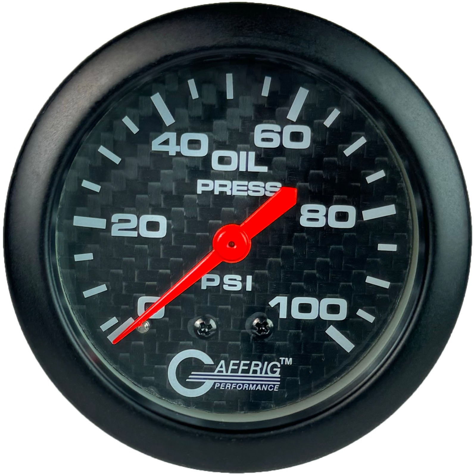 GAFFRIG PART #12011 2 5/8 INCH MECHANICAL OIL PRESSURE 0-100 PSI CARBON FIBER NO FAT RIM (STANDARD)