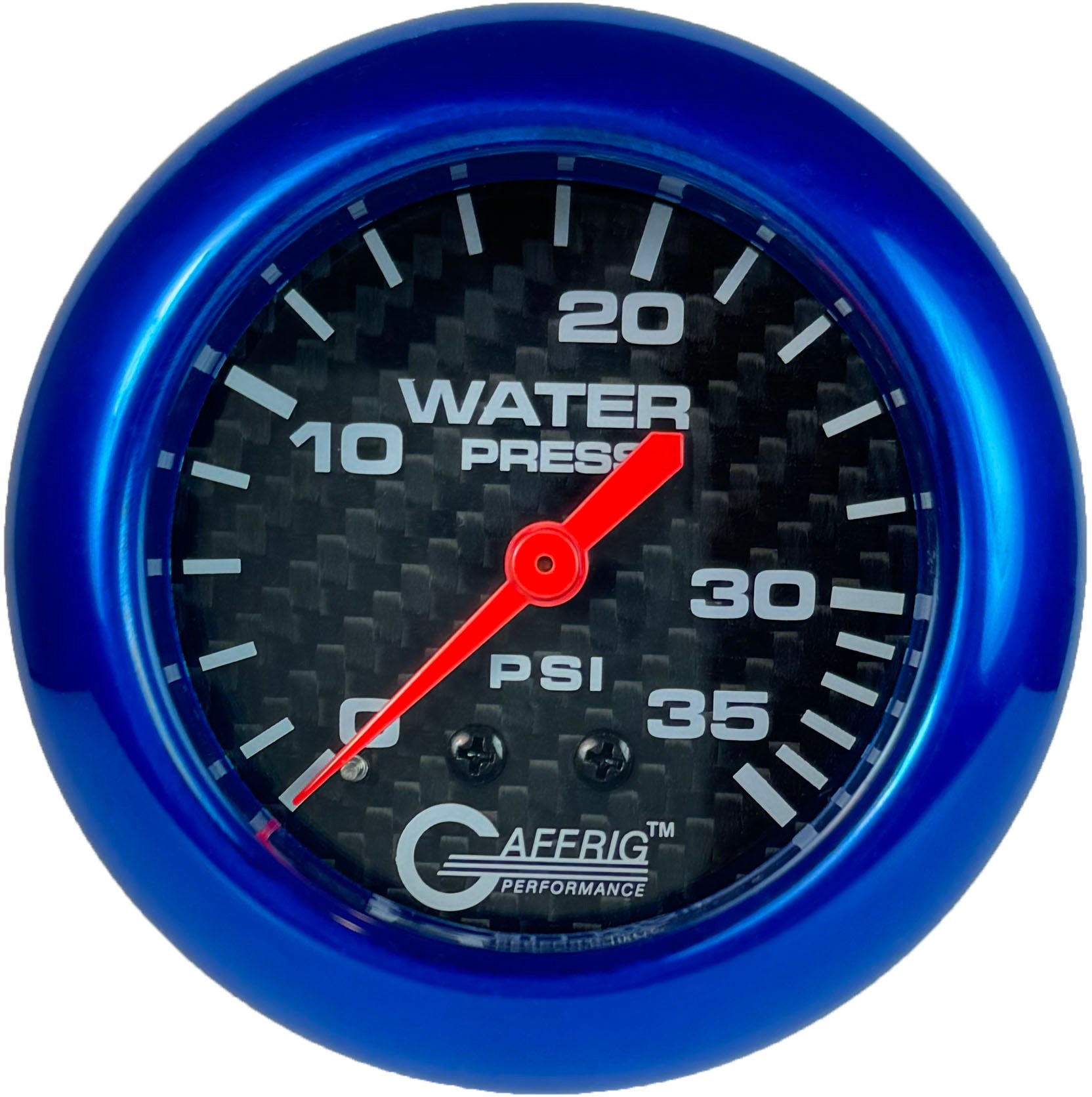 GAFFRIG PART #12014 2 5/8 INCH MECHANICAL WATER PRESSURE GAUGE 0-35 PSI CARBON FIBER BLUE