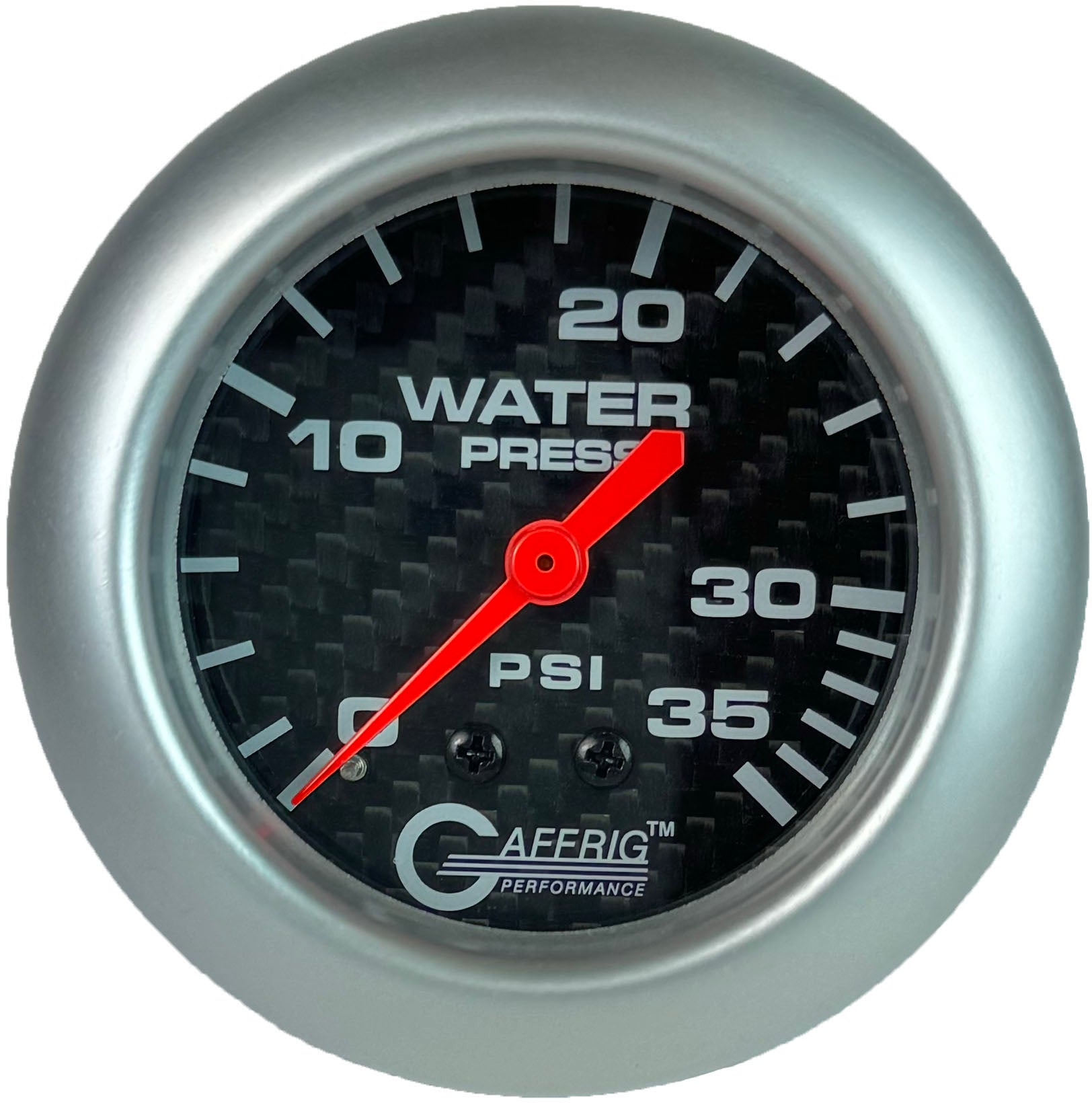 GAFFRIG PART #12014 2 5/8 INCH MECHANICAL WATER PRESSURE GAUGE 0-35 PSI CARBON FIBER PLATINUM