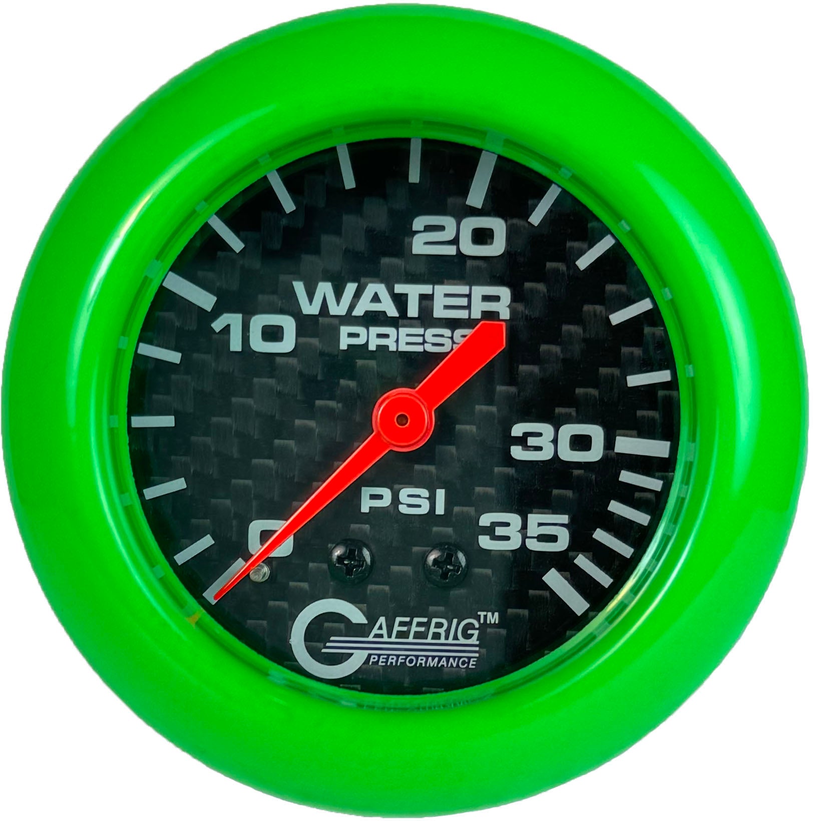 GAFFRIG PART #12014 2 5/8 INCH MECHANICAL WATER PRESSURE GAUGE 0-35 PSI CARBON FIBER LIME GREEN