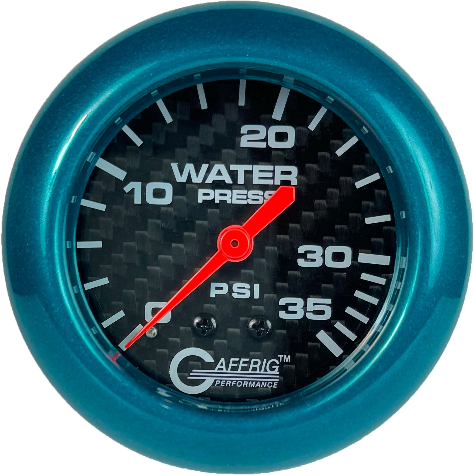 GAFFRIG PART #12014 2 5/8 INCH MECHANICAL WATER PRESSURE GAUGE 0-35 PSI CARBON FIBER TEAL