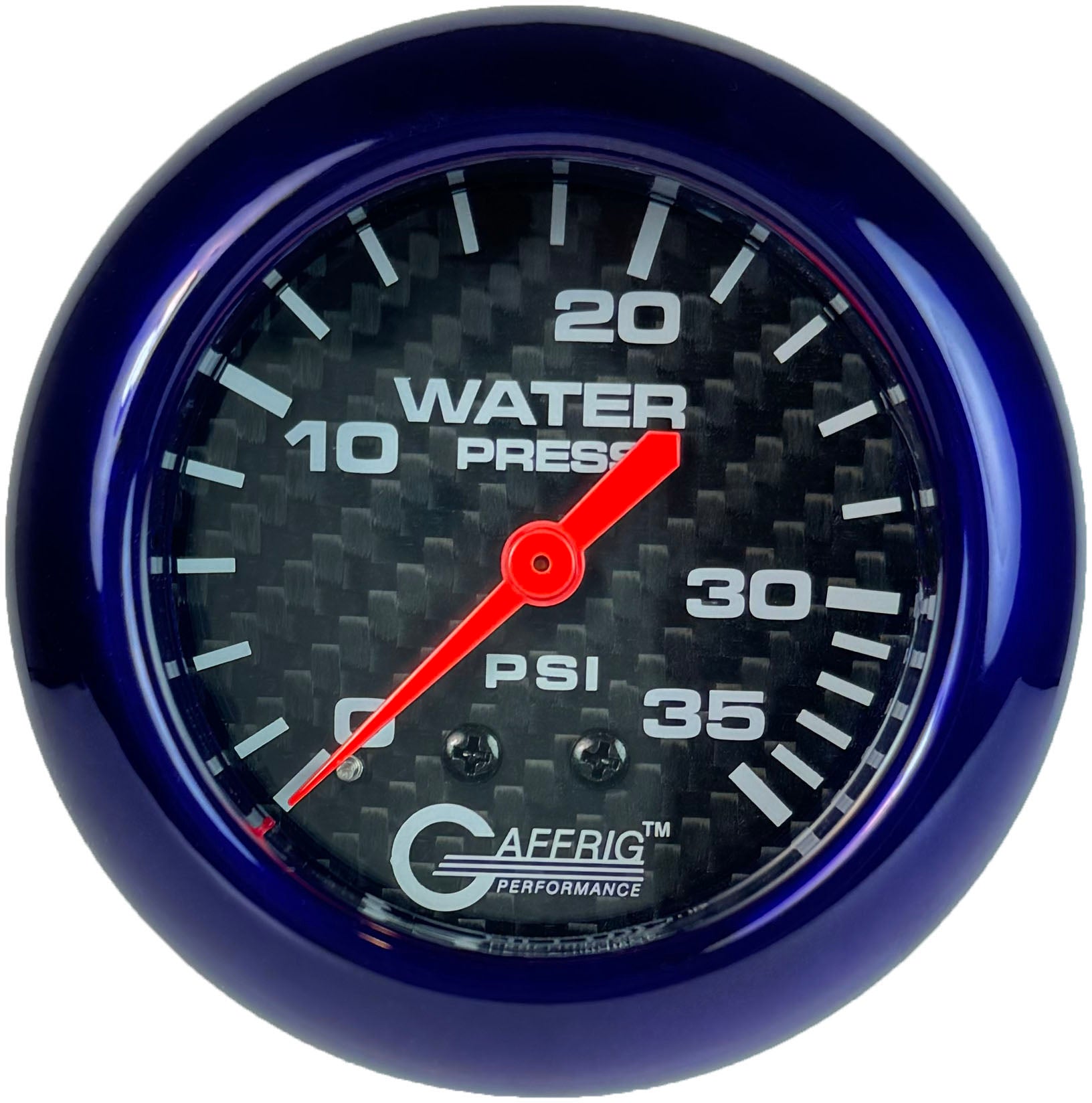 GAFFRIG PART #12014 2 5/8 INCH MECHANICAL WATER PRESSURE GAUGE 0-35 PSI CARBON FIBER PURPLE