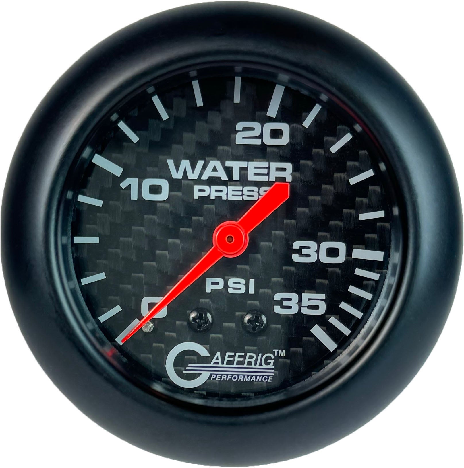 GAFFRIG PART #12014 2 5/8 INCH MECHANICAL WATER PRESSURE GAUGE 0-35 PSI CARBON FIBER BLACK