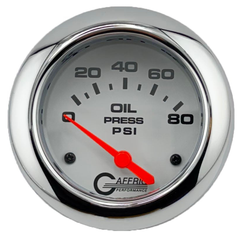 GAFFRIG PART #13001 2 5/8 INCH ELECTRIC OIL PRESSURE MARINE BOAT GAUGE 0-80 PSI - INCLUDES SENDER WHITE