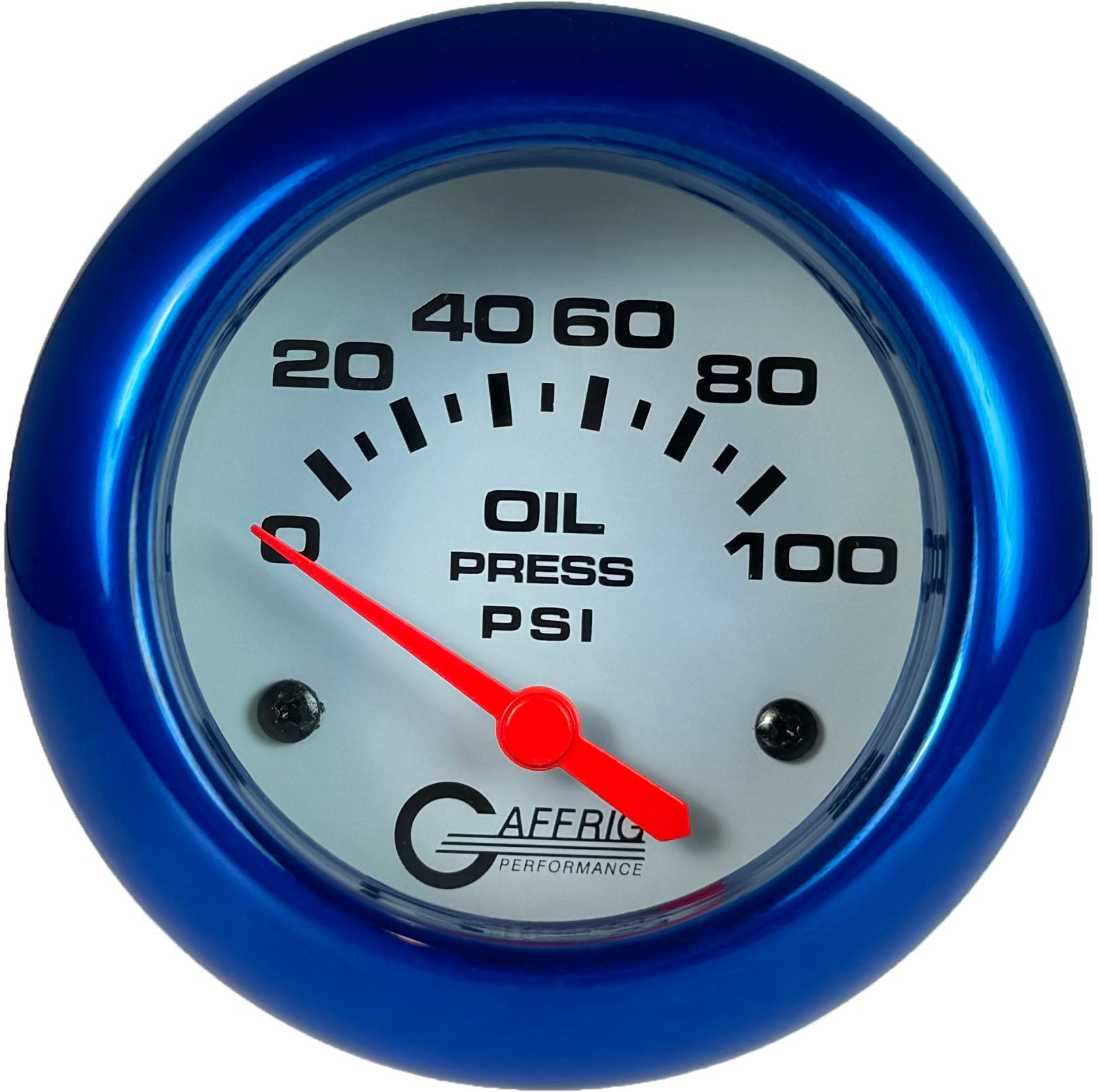 GAFFRIG PART #13002 2 5/8 INCH ELECTRIC OIL PRESSURE 0-100 PSI - INCLUDES SENDER WHITE BLUE