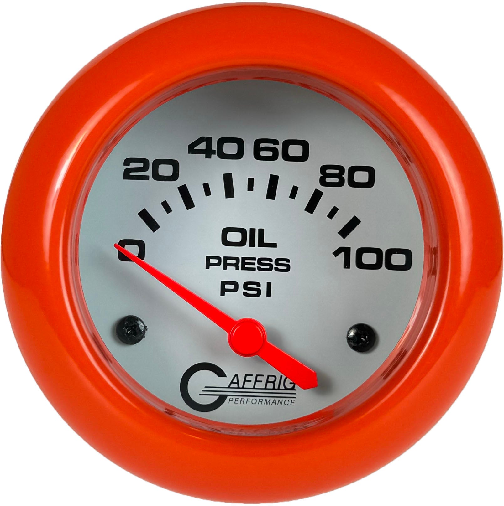 GAFFRIG PART #13002 2 5/8 INCH ELECTRIC OIL PRESSURE 0-100 PSI - INCLUDES SENDER WHITE ORANGE