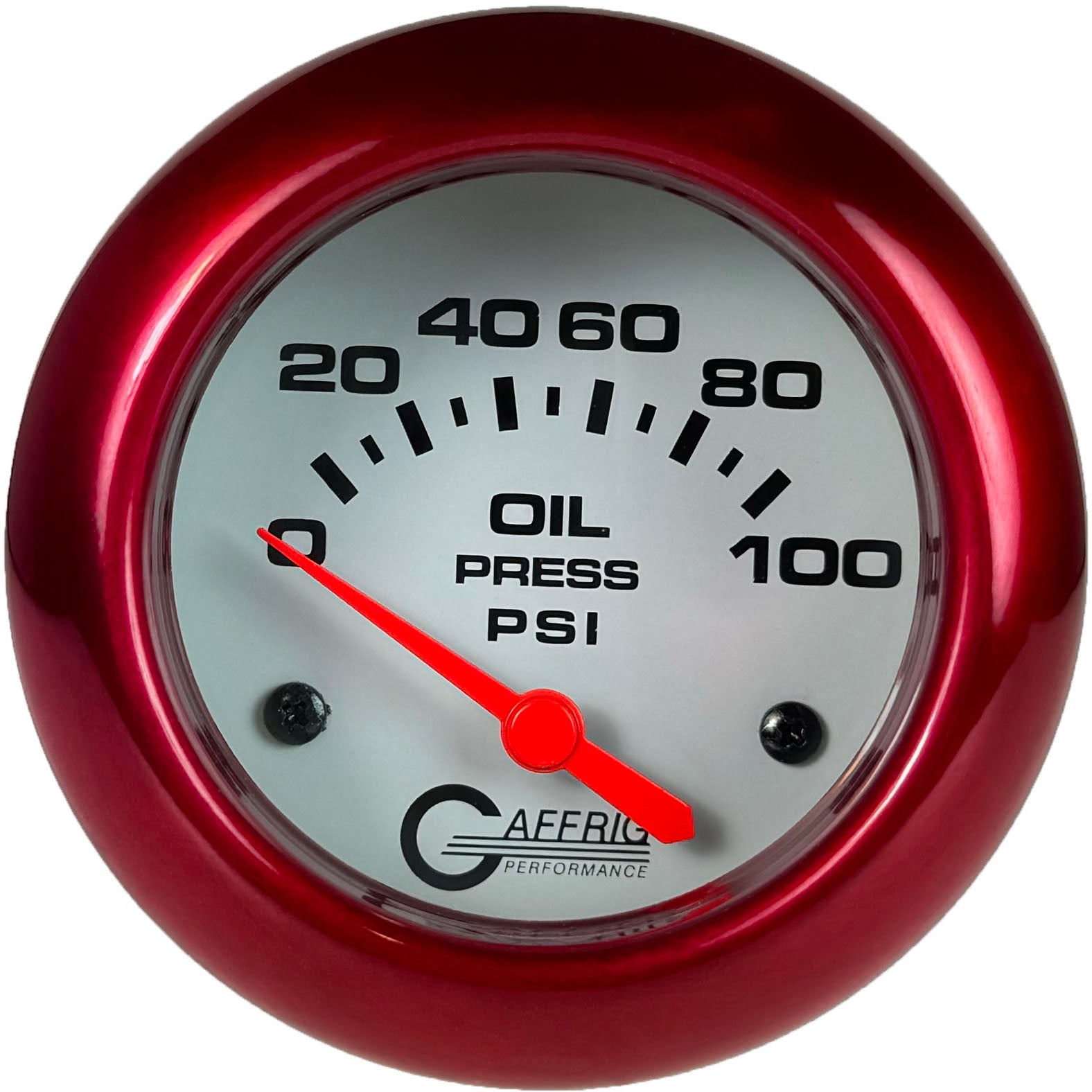 GAFFRIG PART #13002 2 5/8 INCH ELECTRIC OIL PRESSURE 0-100 PSI - INCLUDES SENDER WHITE RED
