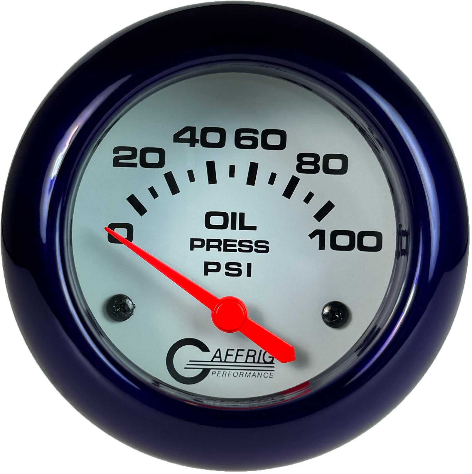 GAFFRIG PART #13002 2 5/8 INCH ELECTRIC OIL PRESSURE 0-100 PSI - INCLUDES SENDER WHITE PURPLE