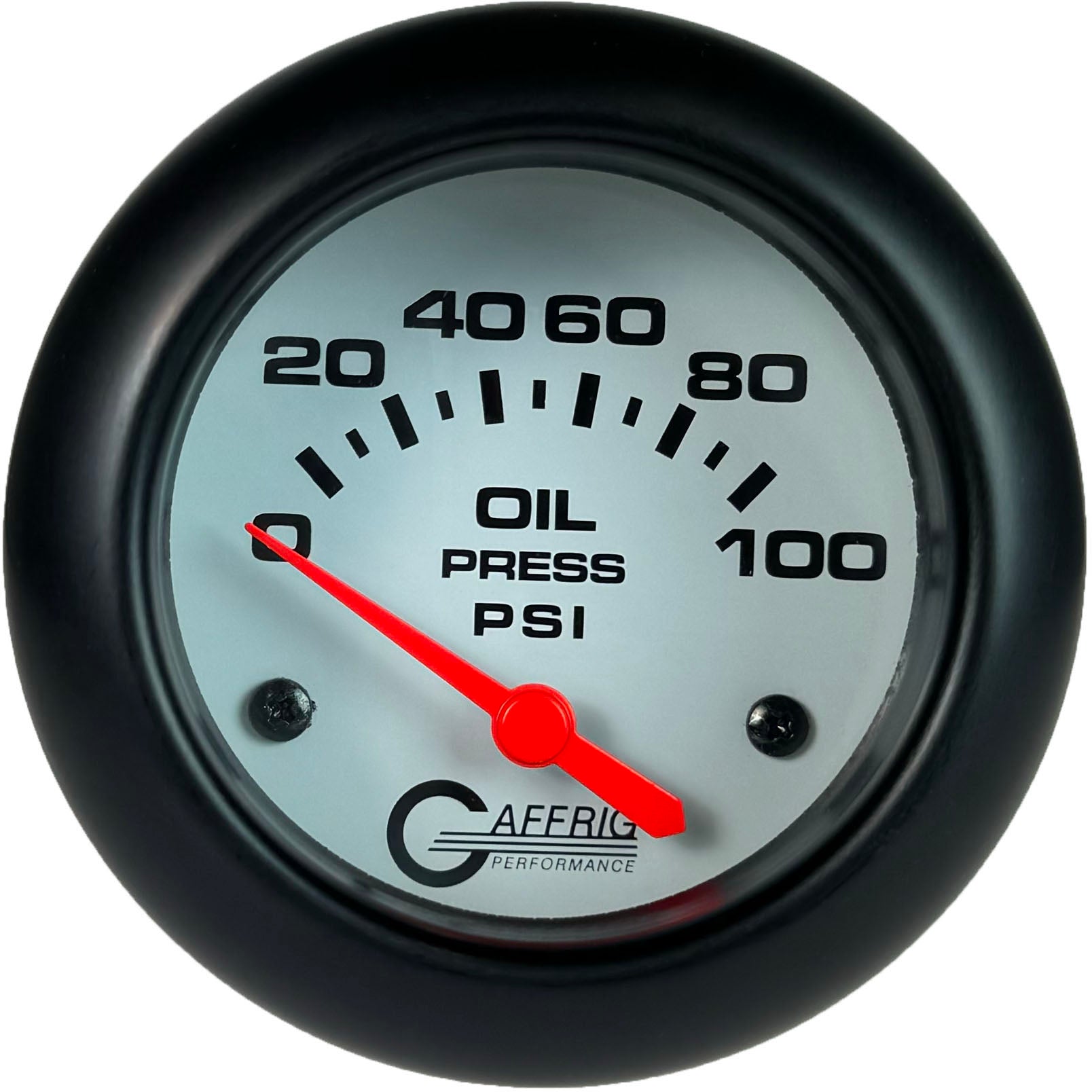 GAFFRIG PART #13002 2 5/8 INCH ELECTRIC OIL PRESSURE 0-100 PSI - INCLUDES SENDER WHITE BLACK