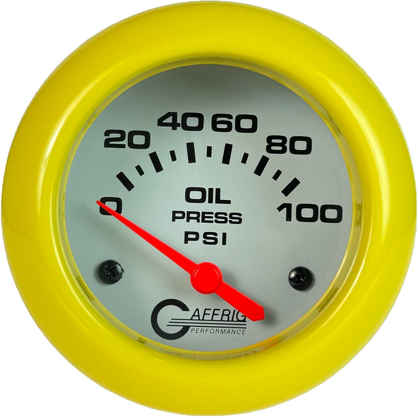 GAFFRIG PART #13002 2 5/8 INCH ELECTRIC OIL PRESSURE 0-100 PSI - INCLUDES SENDER WHITE YELLOW