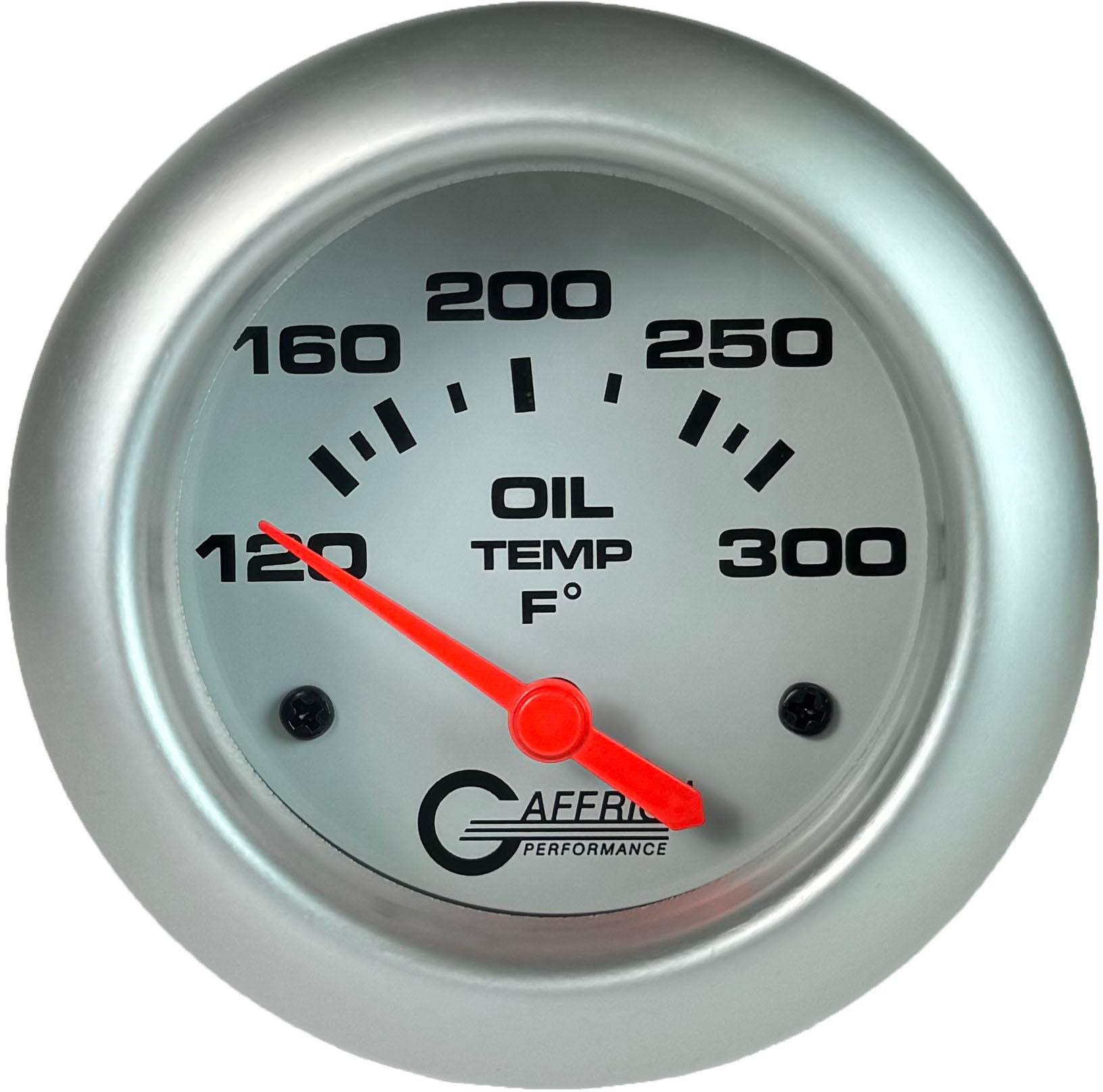 GAFFRIG PART #13003 2 5/8 INCH ELECTRIC OIL TEMP GAUGE 100-300 F - INCLUDES SENDER & BUSHING KIT WHITE PLATINUM