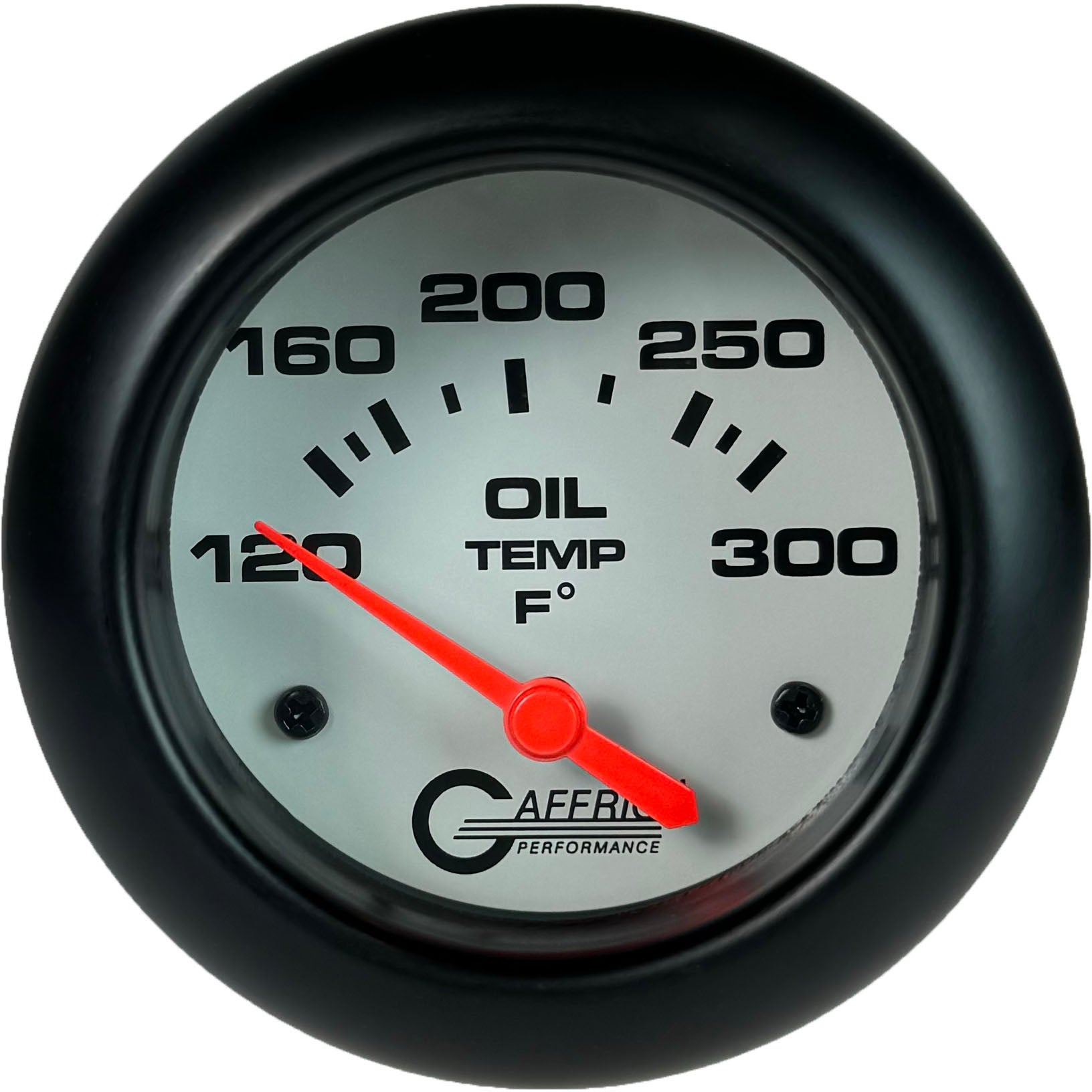 GAFFRIG PART #13003 2 5/8 INCH ELECTRIC OIL TEMP GAUGE 100-300 F - INCLUDES SENDER & BUSHING KIT WHITE BLACK