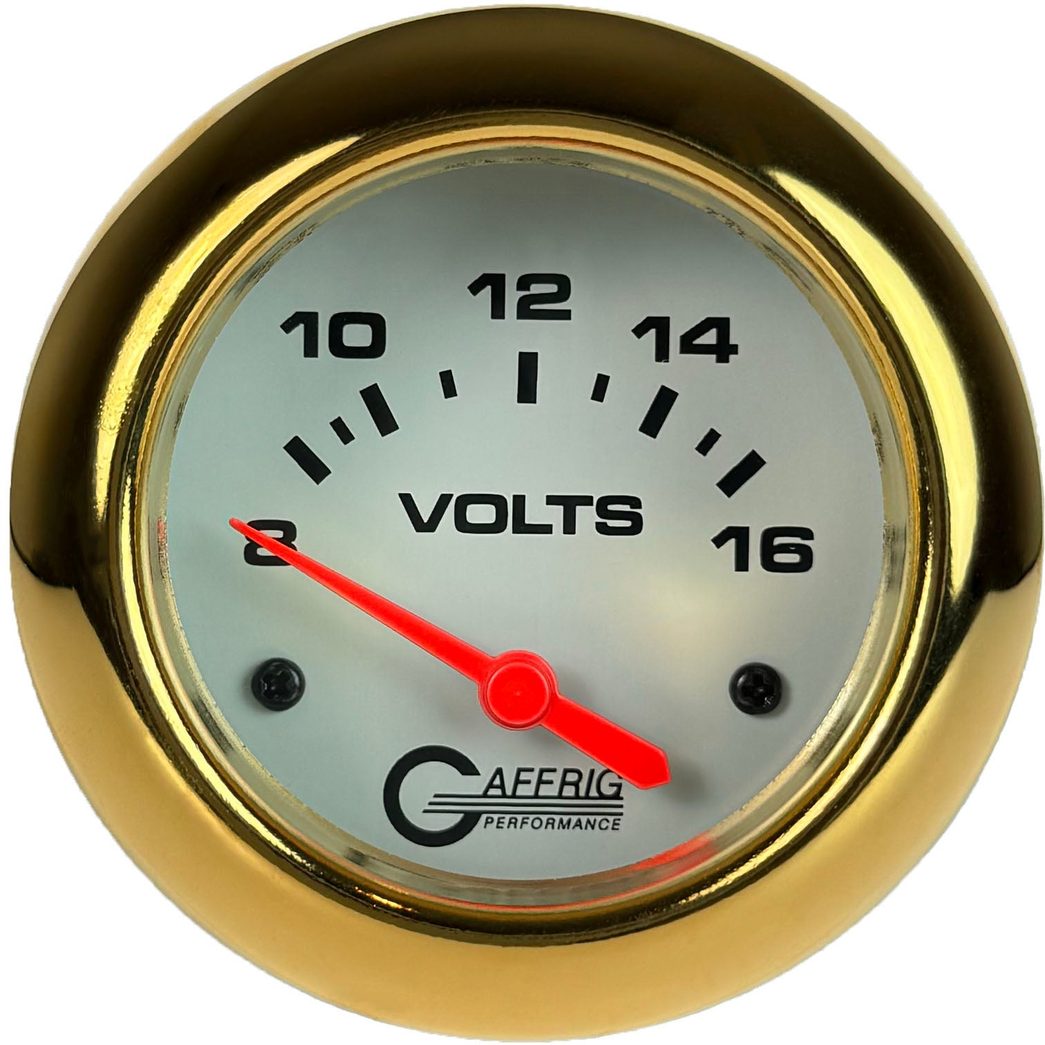 GAFFRIG PART #13005 2 5/8 INCH ELECTRIC VOLTMETER GAUGE 8-16V WHITE GOLD