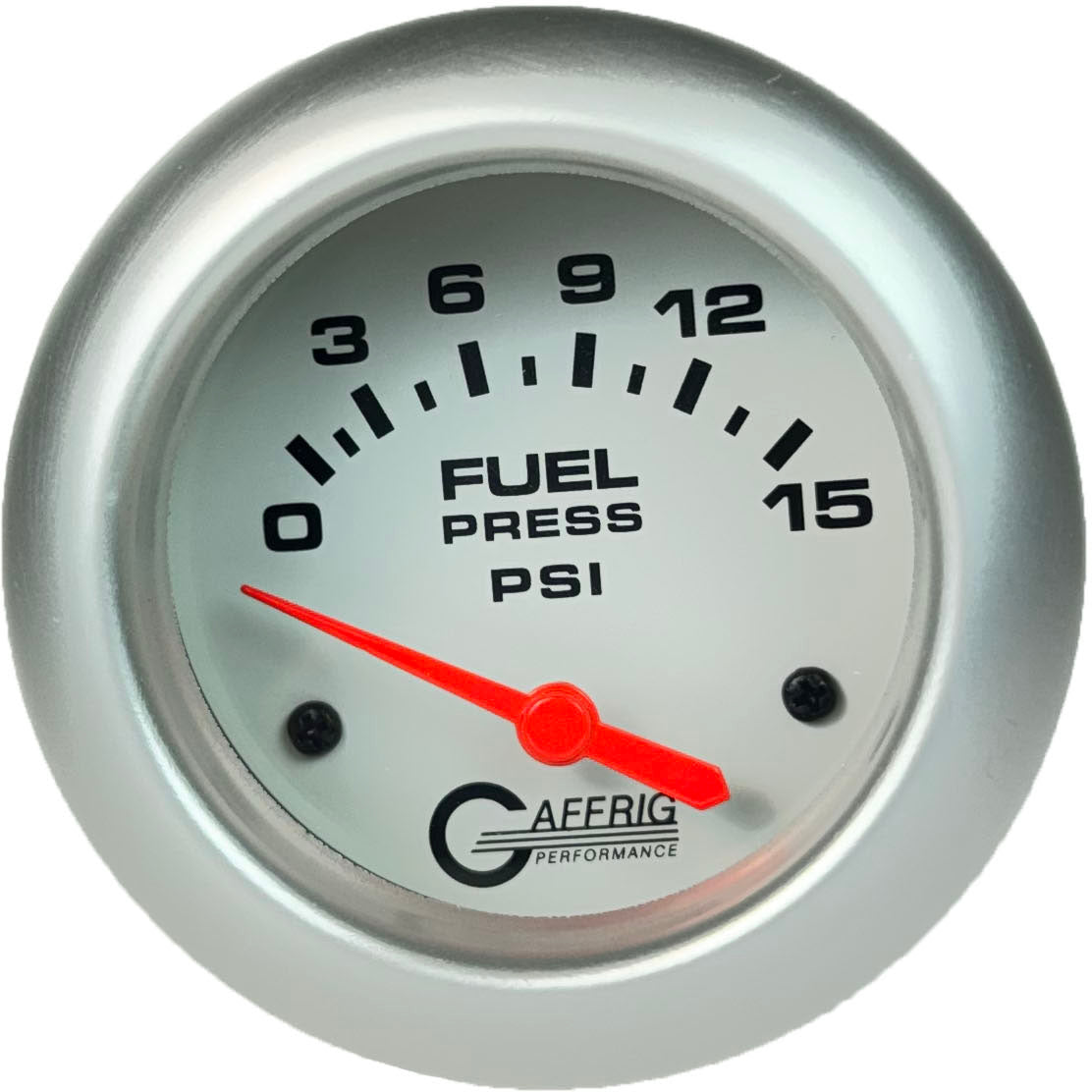 GAFFRIG PART #13007 2 5/8 INCH ELECTRIC FUEL PRESSURE GAUGE 0-15 PSI - INCLUDES SENDER WHITE PLATINUM