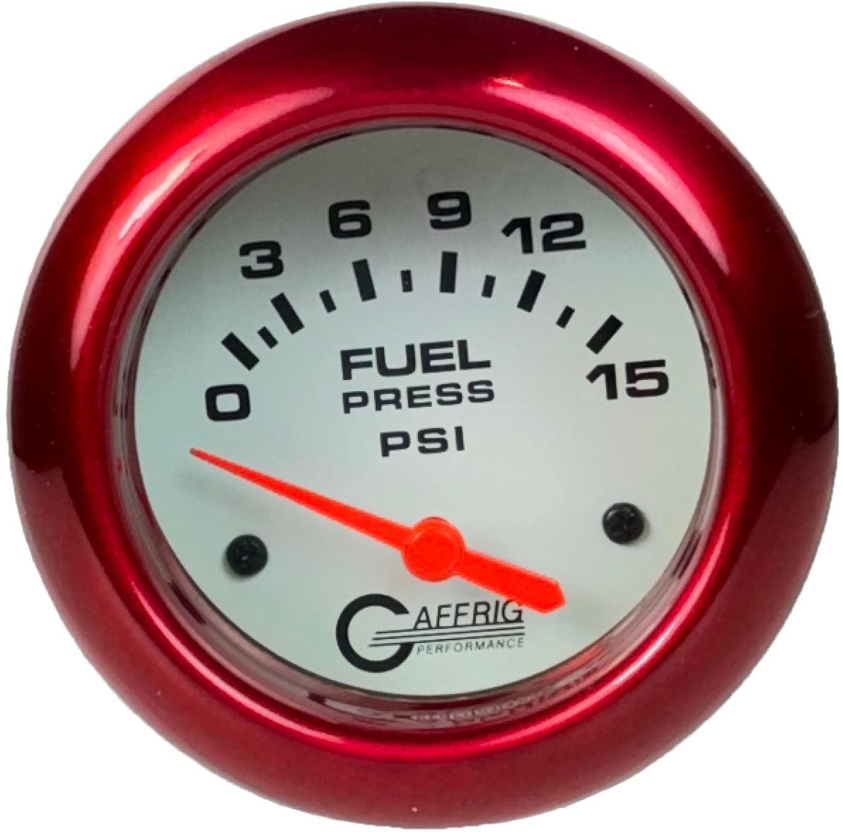 GAFFRIG PART #13007 2 5/8 INCH ELECTRIC FUEL PRESSURE GAUGE 0-15 PSI - INCLUDES SENDER WHITE RED