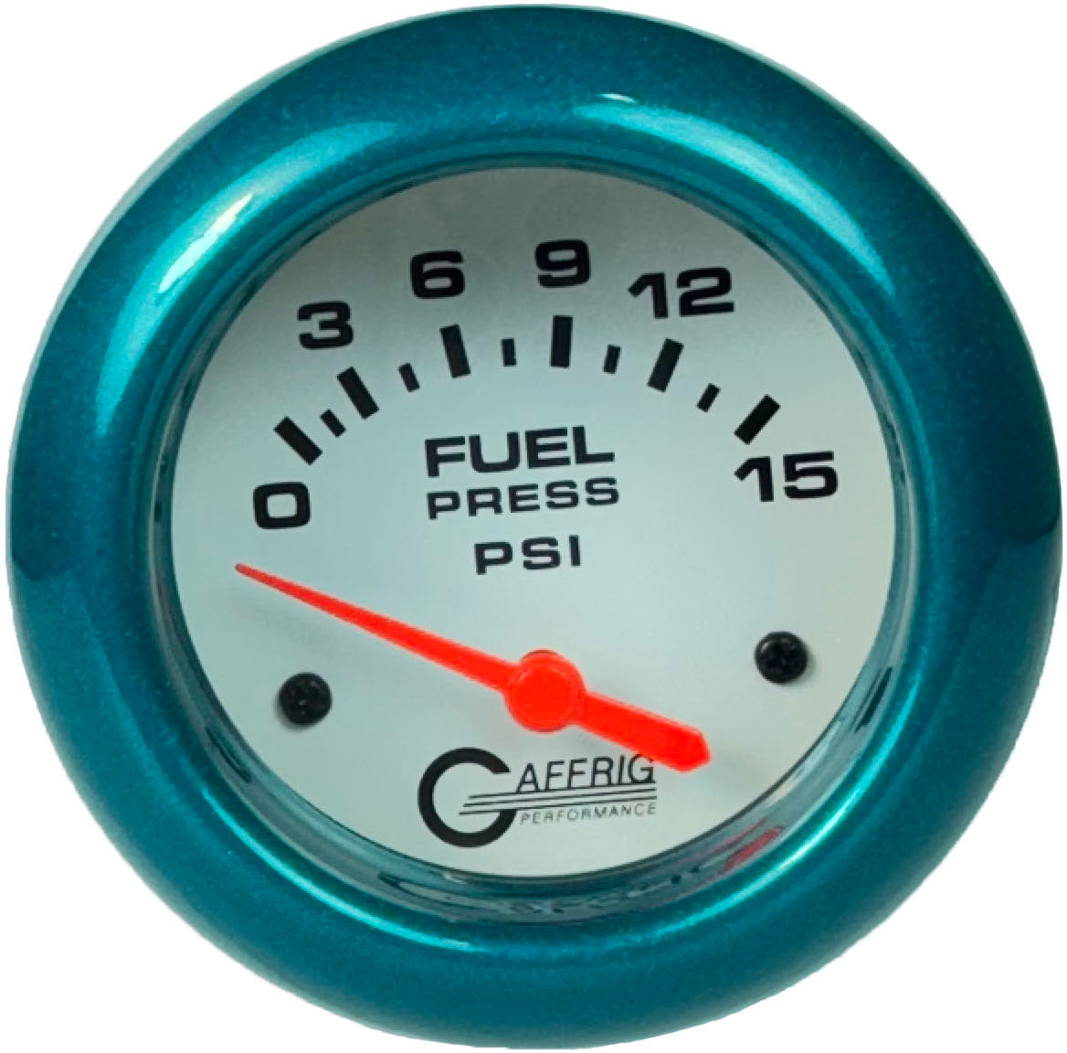 GAFFRIG PART #13007 2 5/8 INCH ELECTRIC FUEL PRESSURE GAUGE 0-15 PSI - INCLUDES SENDER WHITE TEAL