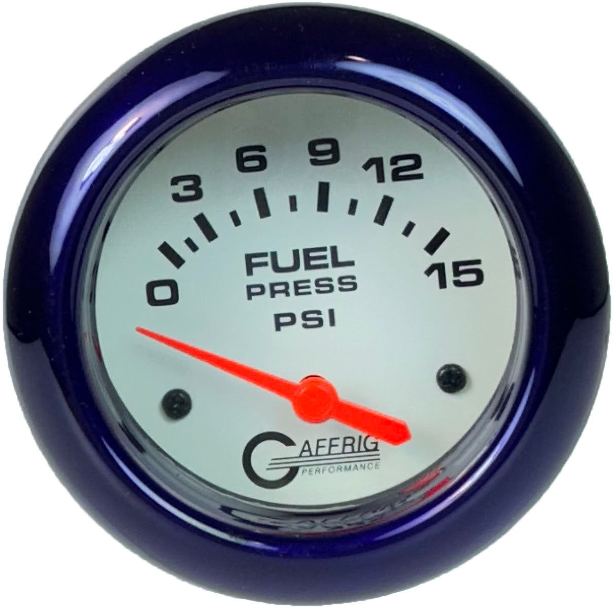 GAFFRIG PART #13007 2 5/8 INCH ELECTRIC FUEL PRESSURE GAUGE 0-15 PSI - INCLUDES SENDER WHITE PURPLE