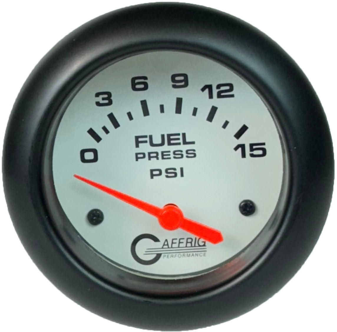GAFFRIG PART #13007 2 5/8 INCH ELECTRIC FUEL PRESSURE GAUGE 0-15 PSI - INCLUDES SENDER WHITE BLACK