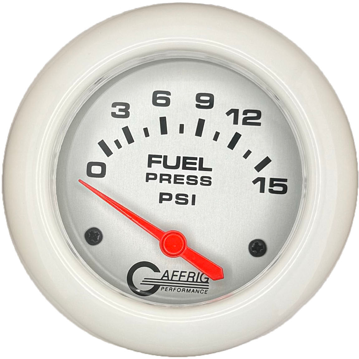 GAFFRIG PART #13007 2 5/8 INCH ELECTRIC FUEL PRESSURE GAUGE 0-15 PSI - INCLUDES SENDER WHITE WHITE