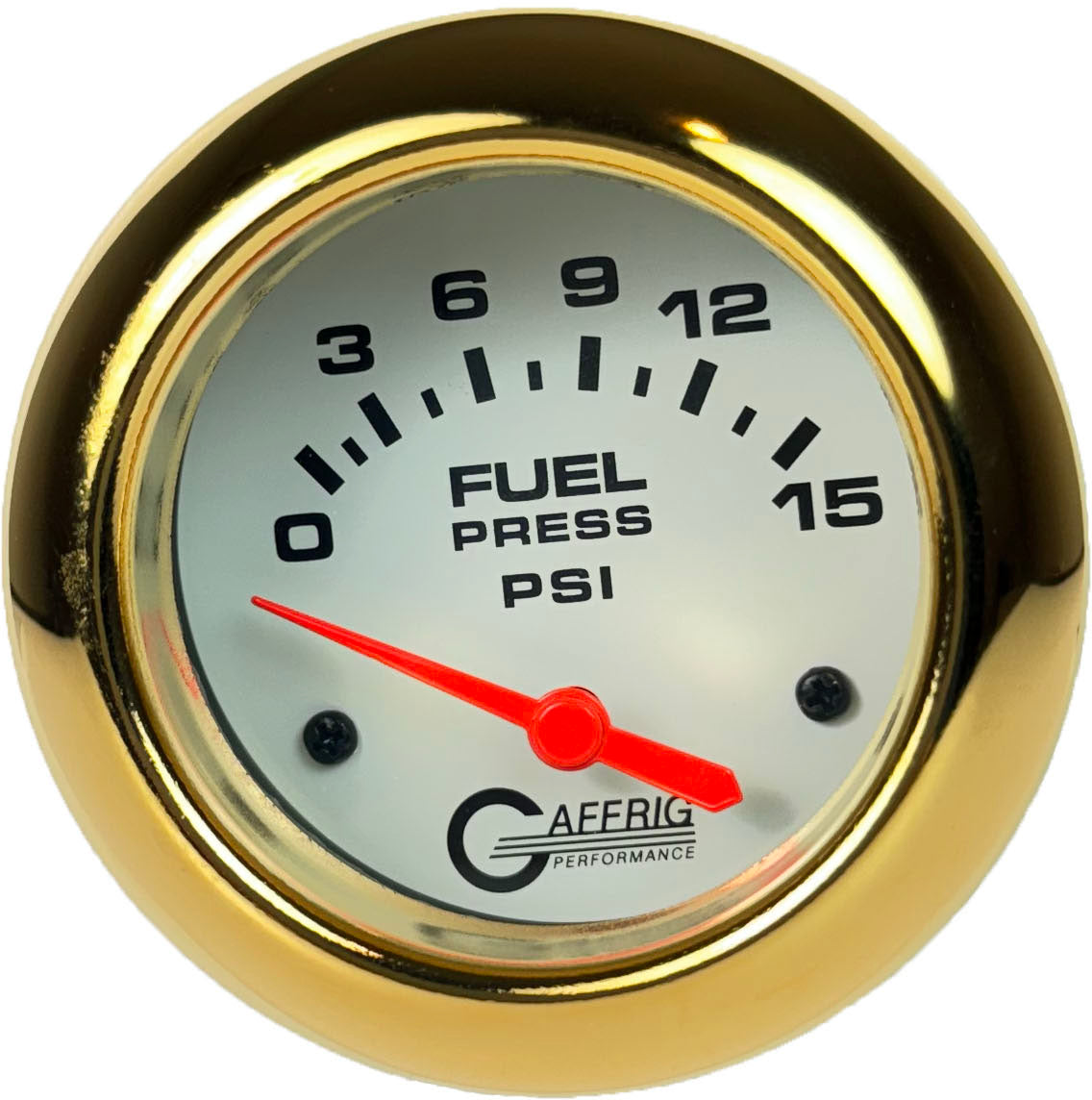 GAFFRIG PART #13007 2 5/8 INCH ELECTRIC FUEL PRESSURE GAUGE 0-15 PSI - INCLUDES SENDER WHITE GOLD