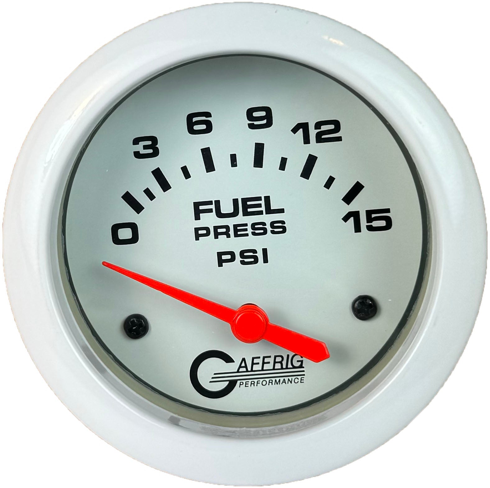 GAFFRIG PART #13007 2 5/8 INCH ELECTRIC FUEL PRESSURE GAUGE 0-15 PSI - INCLUDES SENDER WHITE NO FAT RIM (STANDARD)