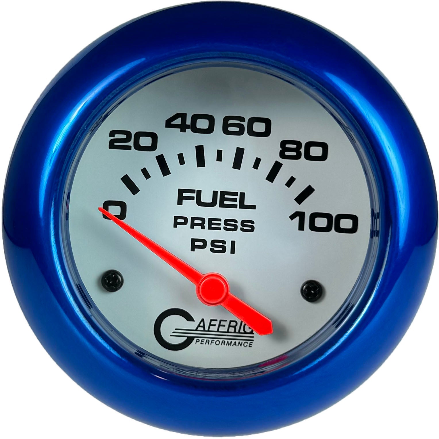 GAFFRIG PART #13008 2 5/8 INCH ELECTRIC FUEL PRESSURE GAUGE 0-100 PSI - INCLUDES SENDER WHITE BLUE