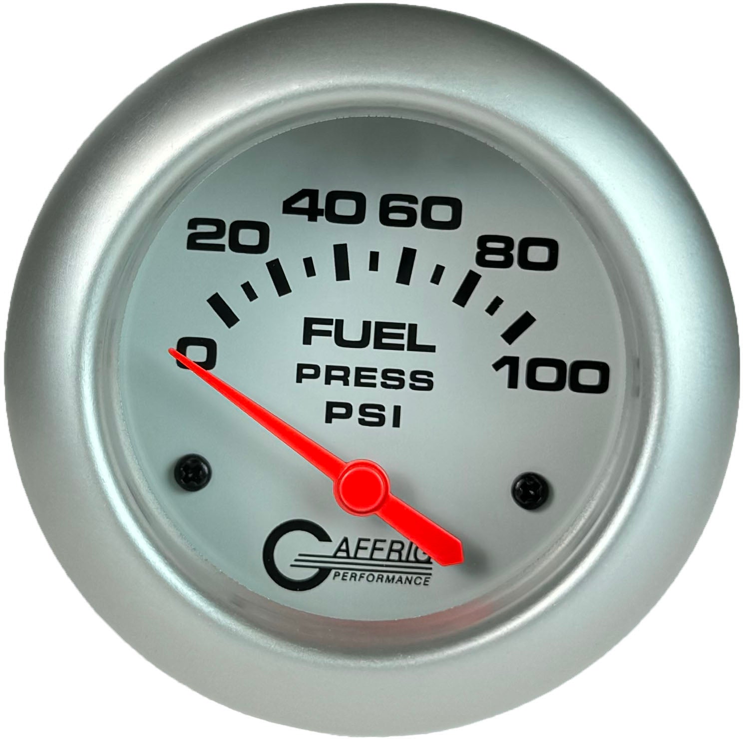 GAFFRIG PART #13008 2 5/8 INCH ELECTRIC FUEL PRESSURE GAUGE 0-100 PSI - INCLUDES SENDER WHITE PLATINUM