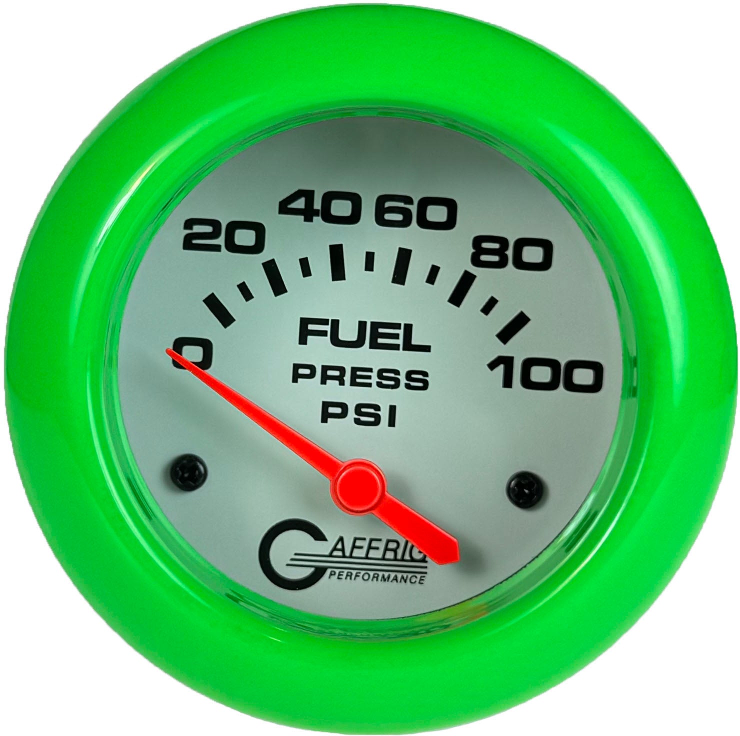 GAFFRIG PART #13008 2 5/8 INCH ELECTRIC FUEL PRESSURE GAUGE 0-100 PSI - INCLUDES SENDER WHITE LIME GREEN