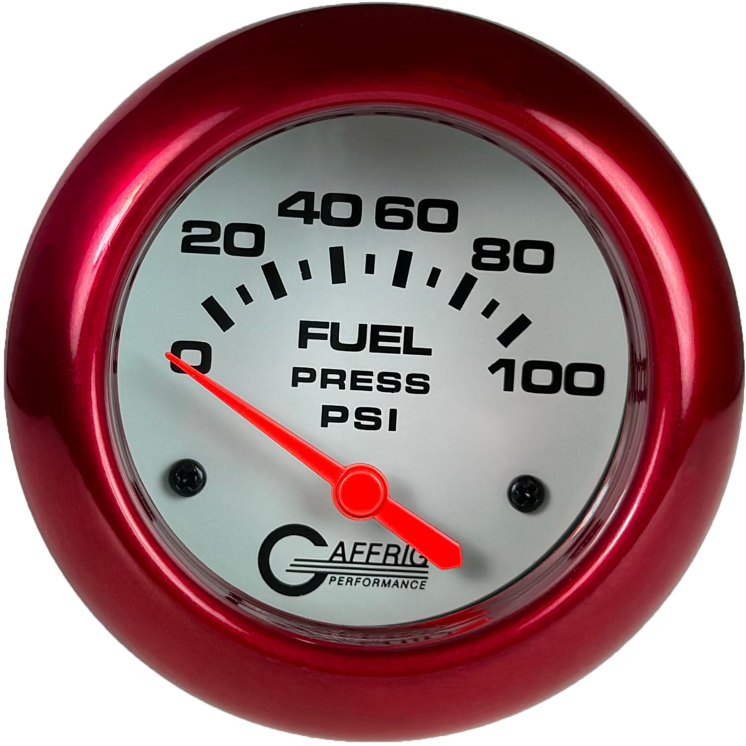 GAFFRIG PART #13008 2 5/8 INCH ELECTRIC FUEL PRESSURE GAUGE 0-100 PSI - INCLUDES SENDER WHITE RED